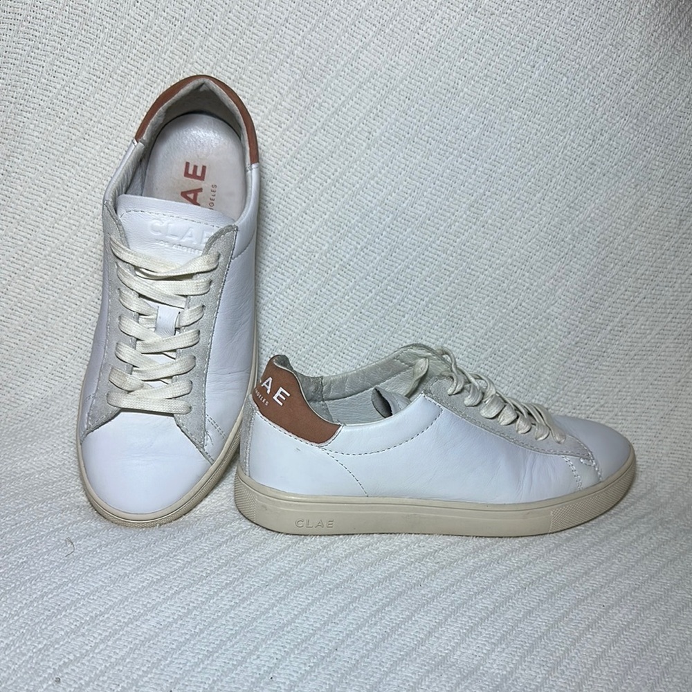 CLAE  leather White and Tan Sneakers